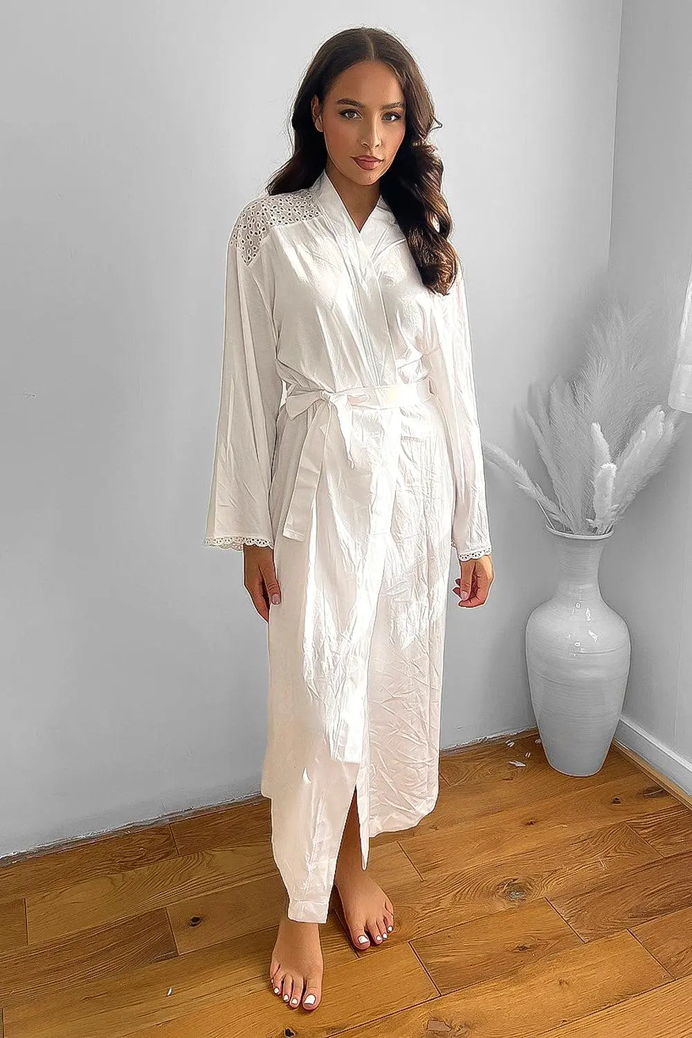 100% Cotton Lace Details Maxi Summer Robe