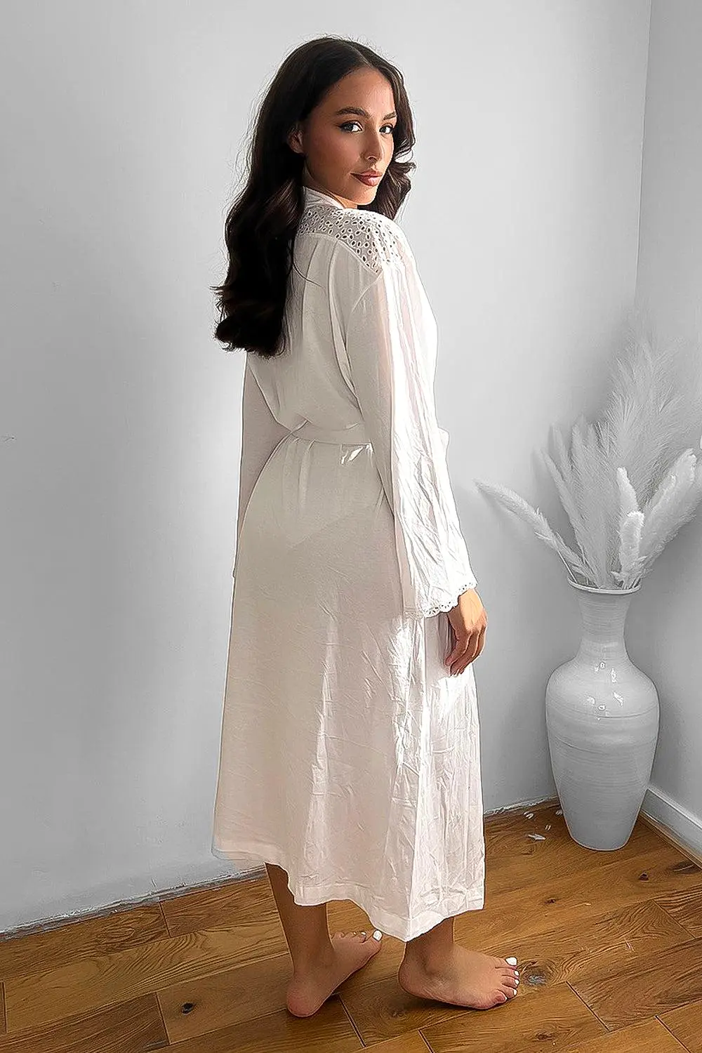 100% Cotton Lace Details Maxi Summer Robe