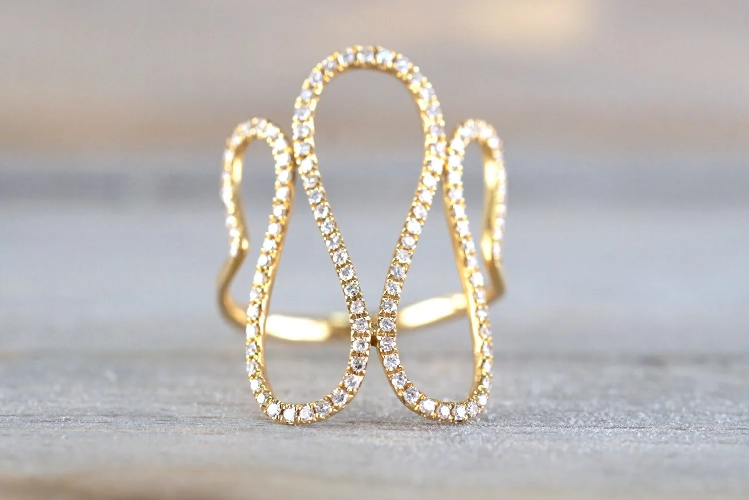 18k Yellow Gold Diamond Fashion Twirl Twist Large Cocktail Ring Band Snake Swirl Infinity Curve