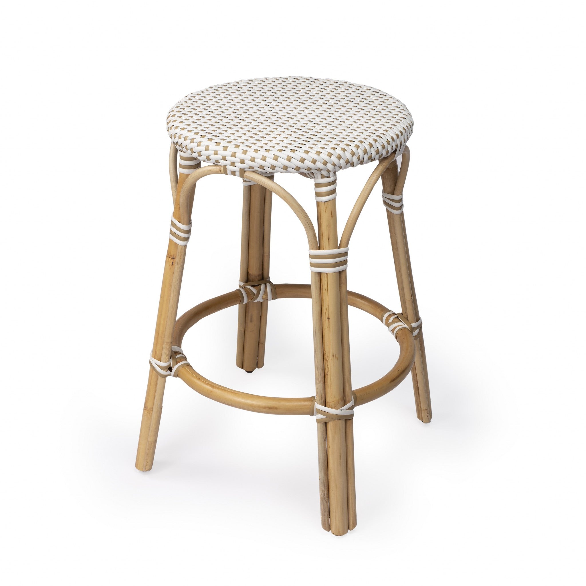 24 Beige Rattan Backless Bar Chair