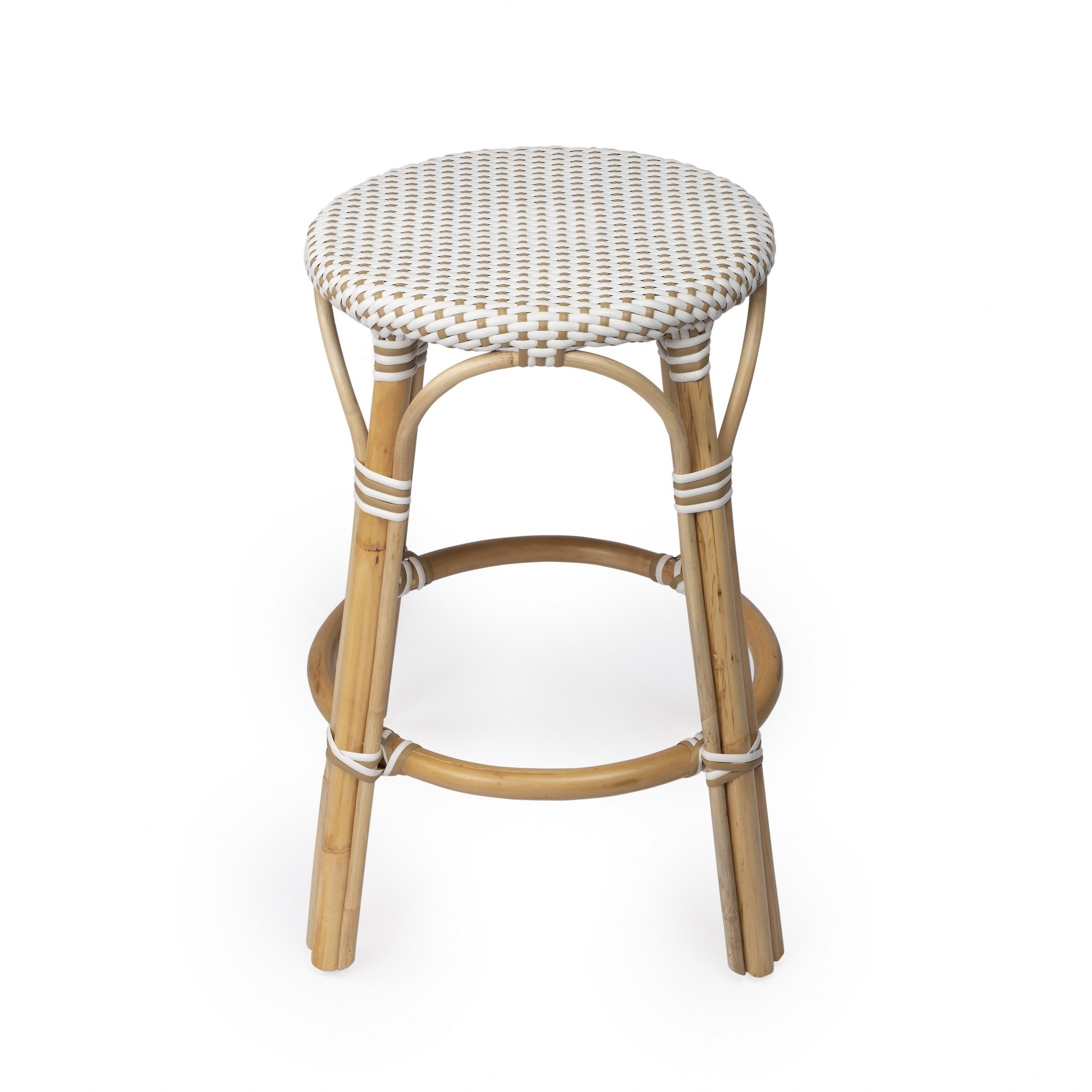 24 Beige Rattan Backless Bar Chair