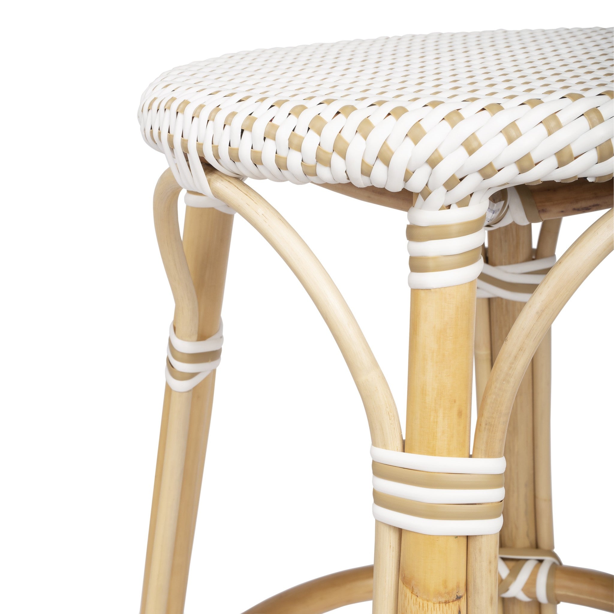 24 Beige Rattan Backless Bar Chair