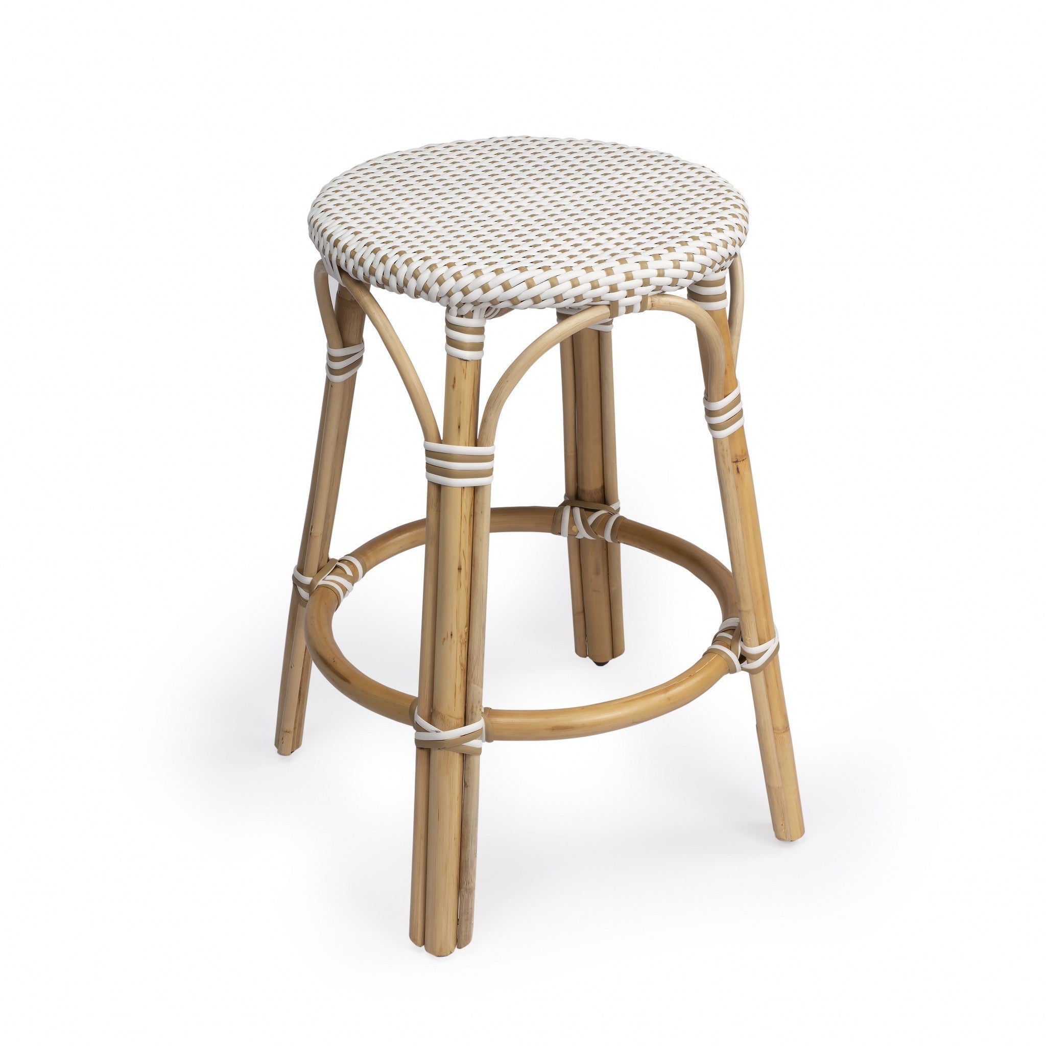 24 Beige Rattan Backless Bar Chair