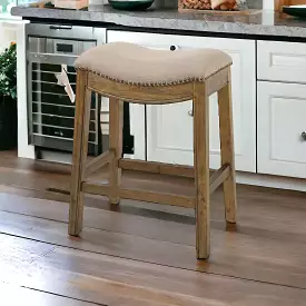 26 Cream And Wood Brown Backless Counter Height Bar Chair