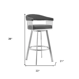 29 Gray And Silver Iron Swivel Backless Bar Height Bar Chair