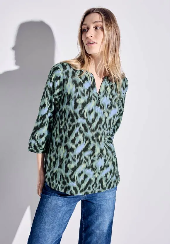 344611- 3/4 Sleeve Brush Stroke Print Top- Strong Khaki- Cecil