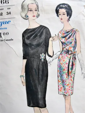 60s CLASSY Cocktail Party Dinner Dress Pattern VOGUE 5466 Stunning Draped Bodice and Front Drapery Bust 32 Vintage Sewing Patter