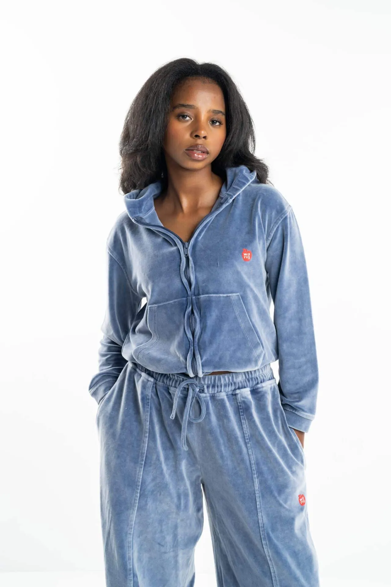 Alexander Wang Women’s Shrunken Zip Up Hoodie w/ Apple Logo Washed 4CC1242075 472Ac