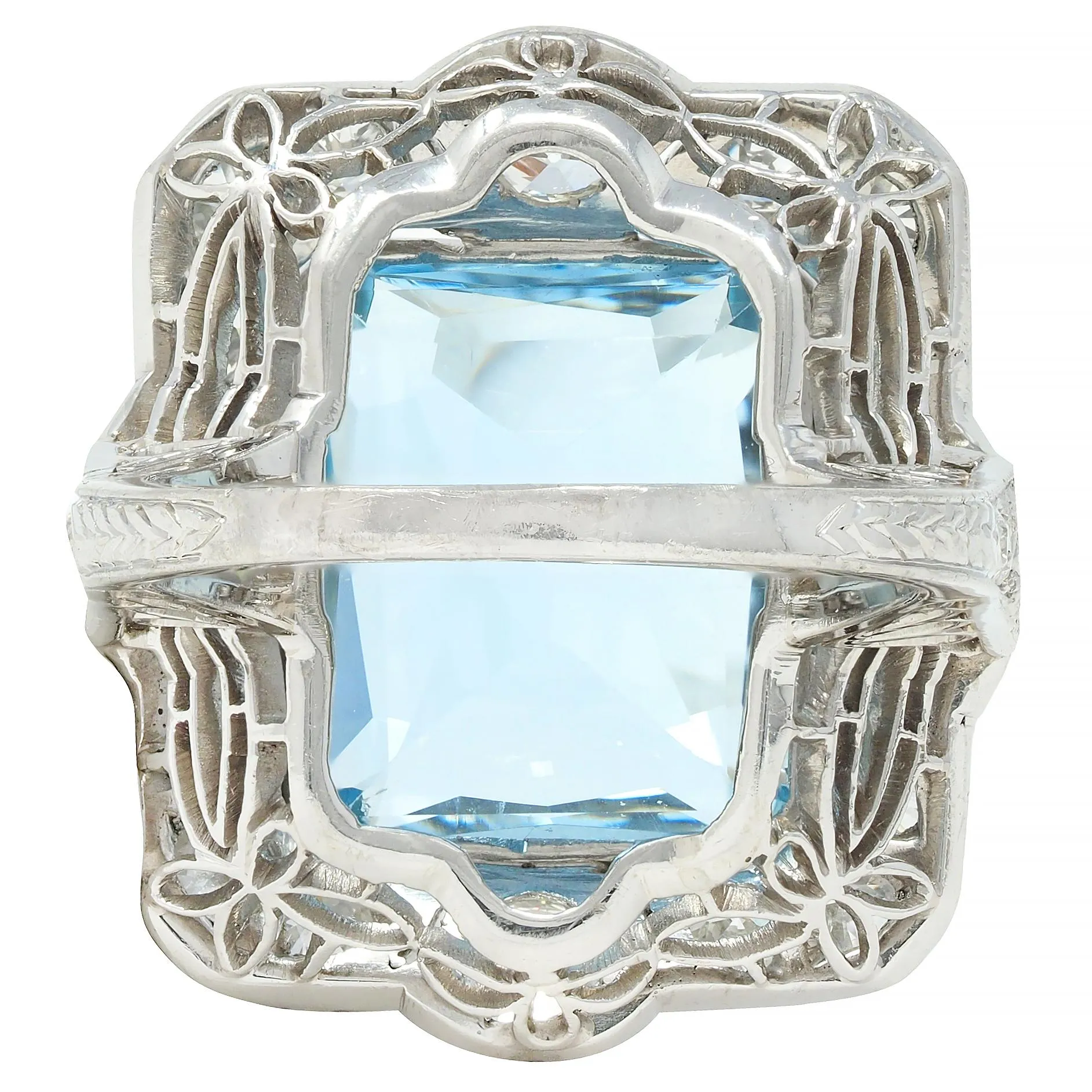 Art Deco 8.48 CTW Aquamarine Old European Cut Diamond Platinum Vintage Cocktail Ring