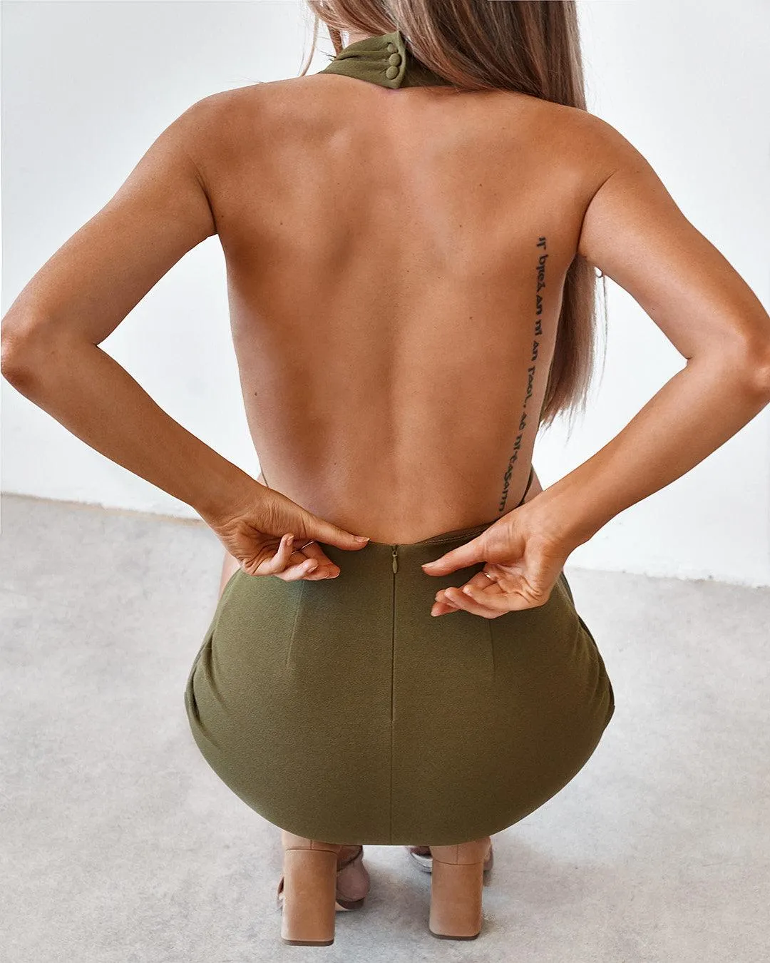 Backless Mini Dress - Burnt Olive