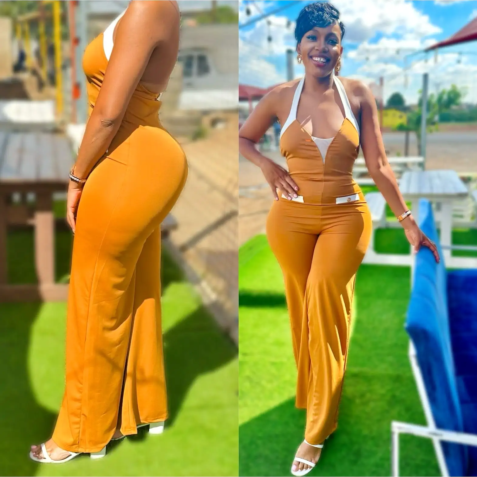 Backless Solid Color Jumpsuit