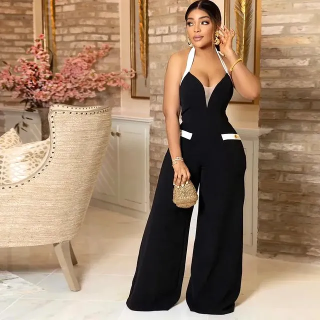 Backless Solid Color Jumpsuit