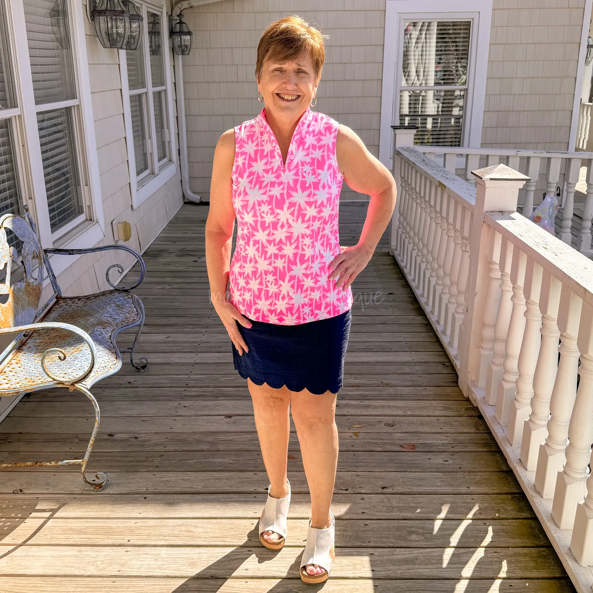 Beach Time Sleeveless Zip Top in Pink Brushed Palm