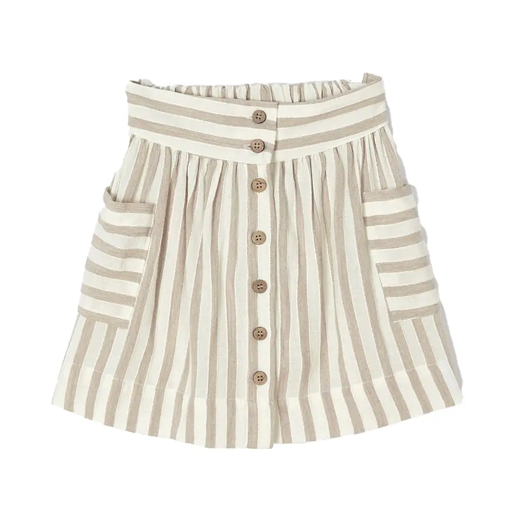 Beige Striped Button Skirt