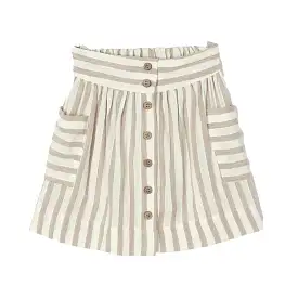 Beige Striped Button Skirt