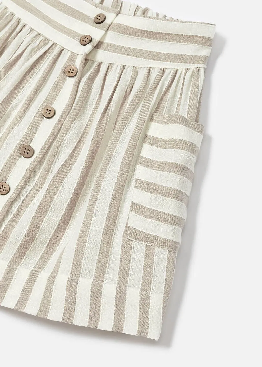 Beige Striped Button Skirt