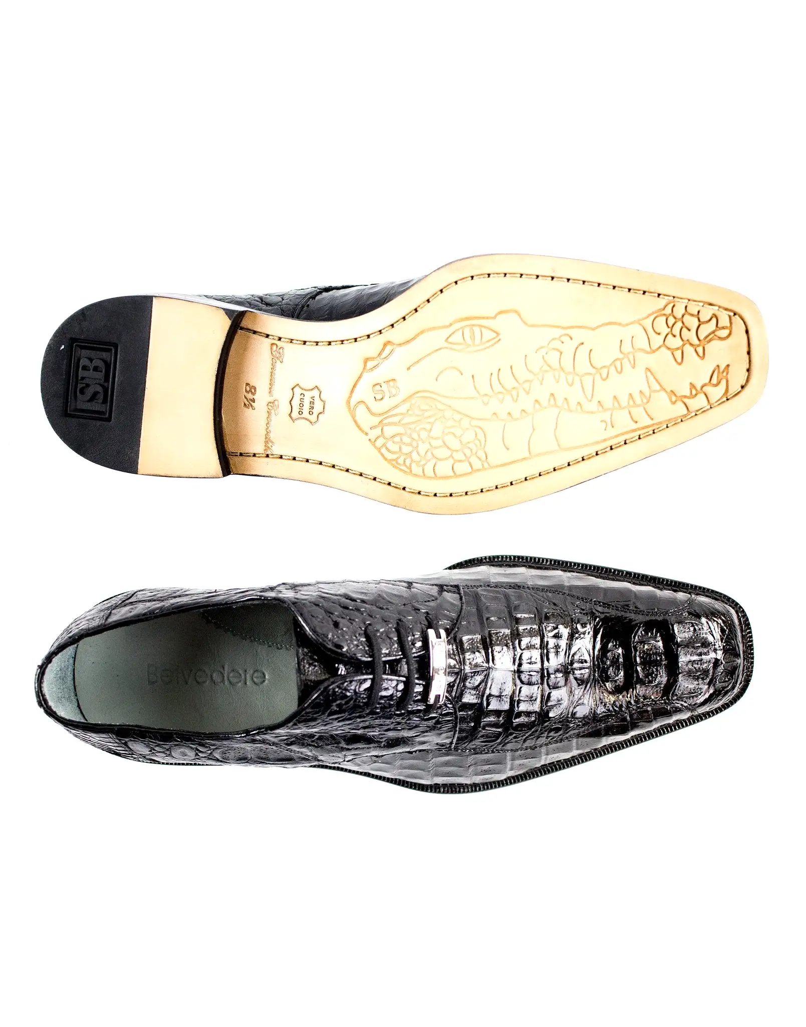 Belvedere - Chapo, Genuine Hornback Crocodile Dress Shoe - Black - 1465