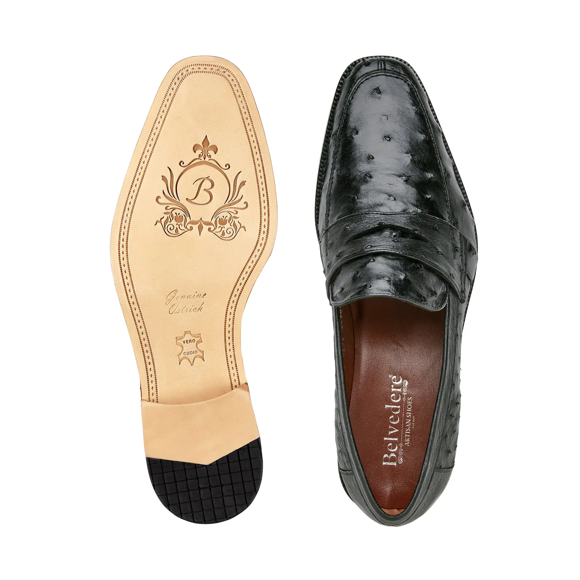 BELVEDERE ESPADA Genuine Ostrich Dress Shoe - Black 02440