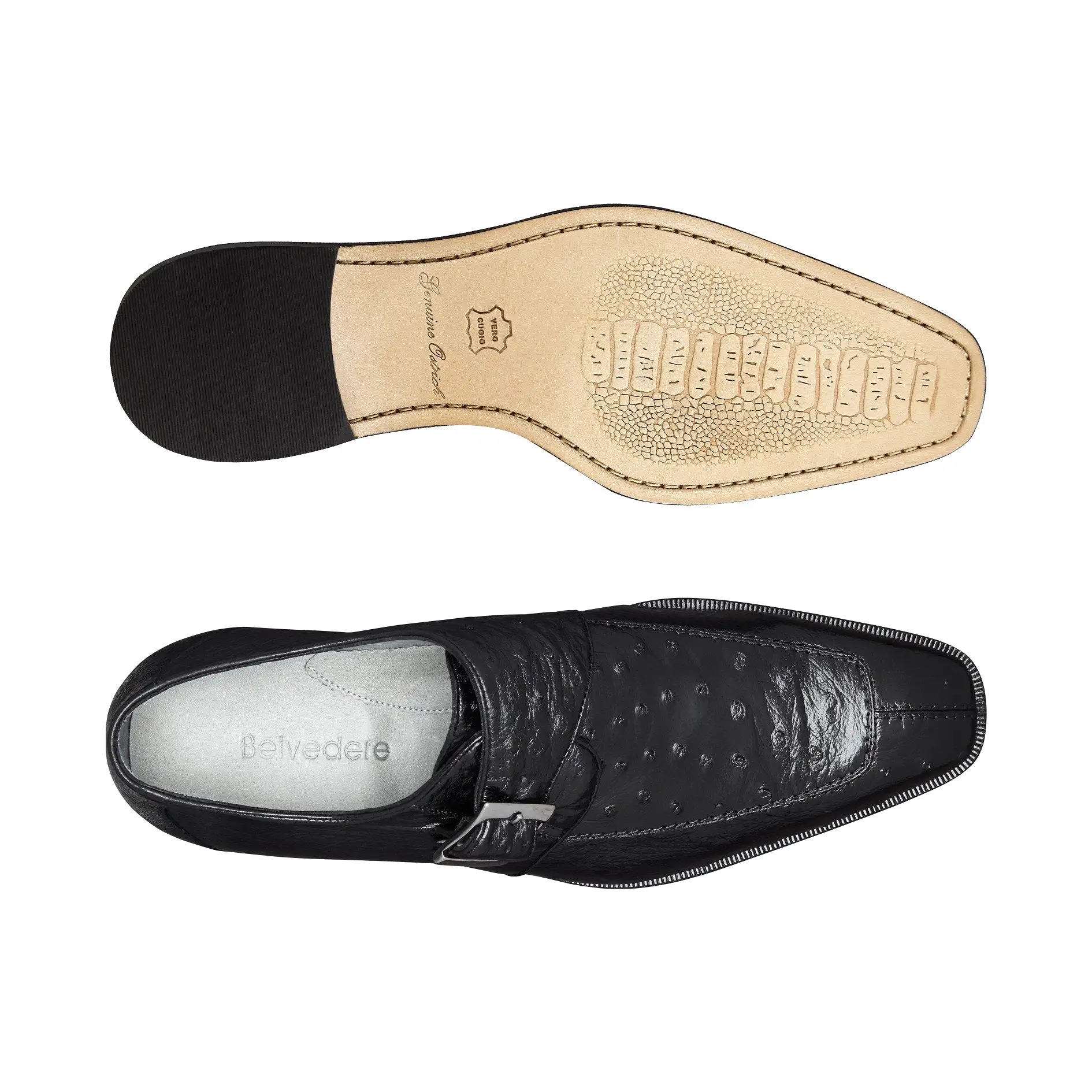 Belvedere - Josh, Genuine Ostrich Single Buckle Dress Shoe - Black - 114011 (SIZE 8.5 and 9.5 ONLY) (FINAL SALE)