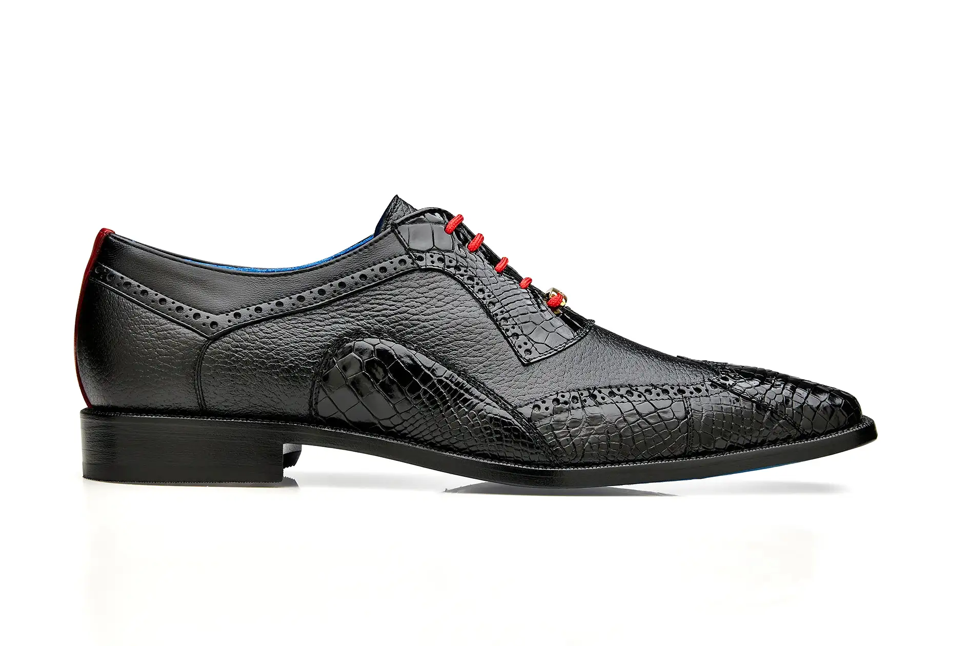 BELVEDERE ROBERTO Genuine American Alligator / Pebble Grain Calf Dress Shoe - Black B16