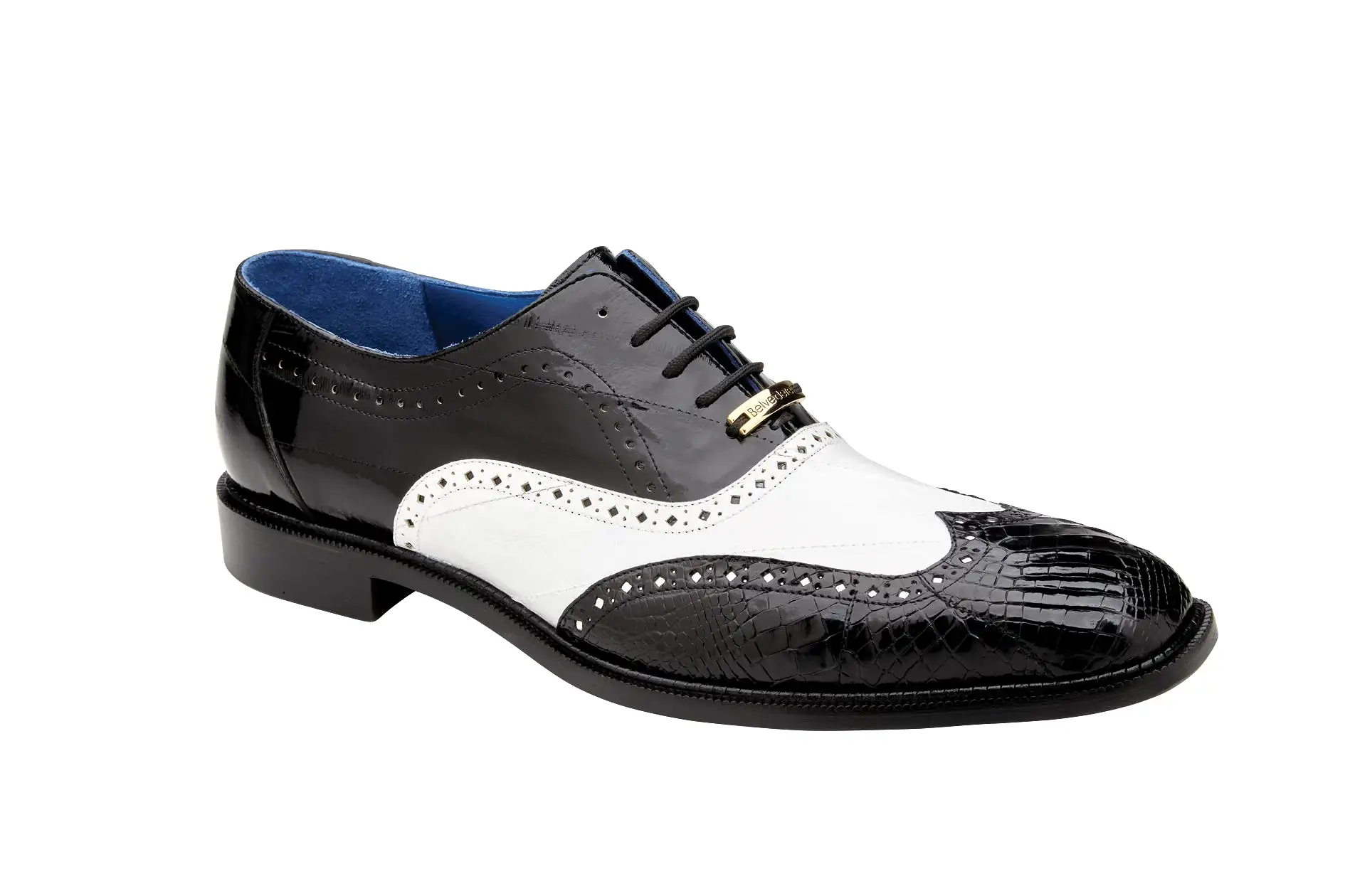 Belvedere - Varo, Genuine American Alligator and Eel Wing Tip Dress Shoe - Black/White - R49