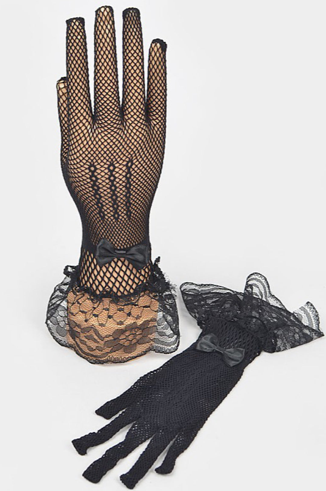 Black Fish Net Lace Gloves