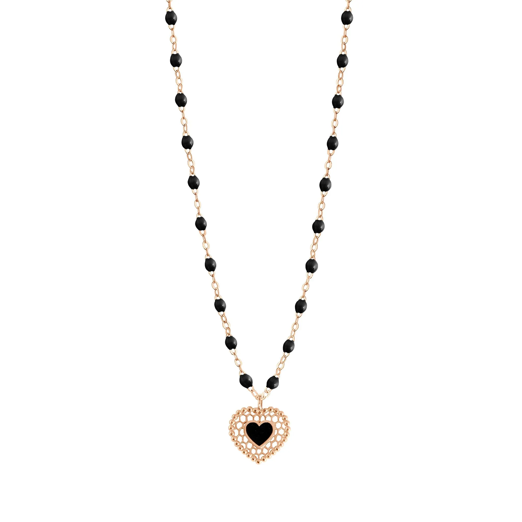 Black Lace Heart Necklace, Rose Gold, 16.5