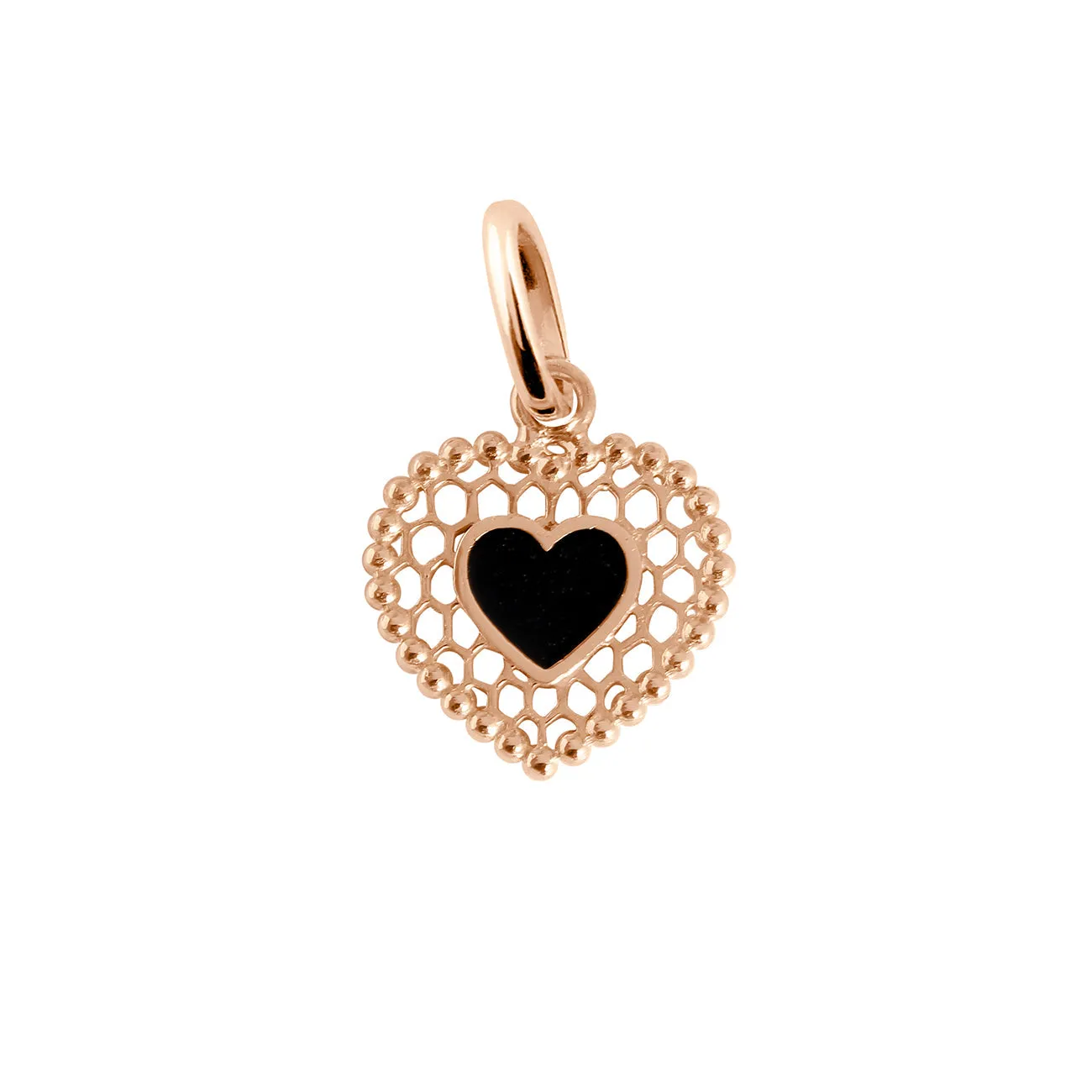 Black Lace Heart Pendant, Rose Gold