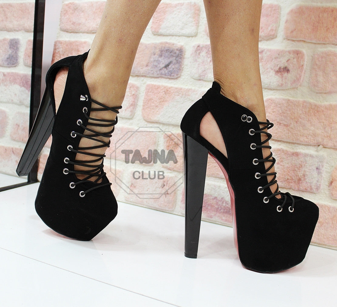 Black Lace Up Designer High Heel Platforms