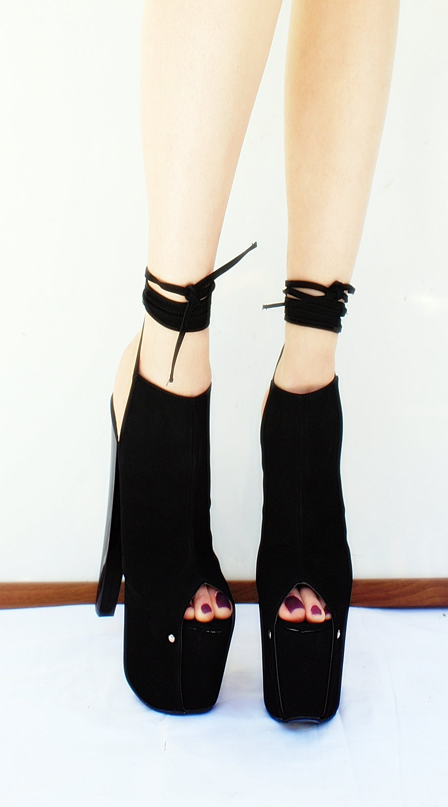 Black Open Back Lace Up Platforms