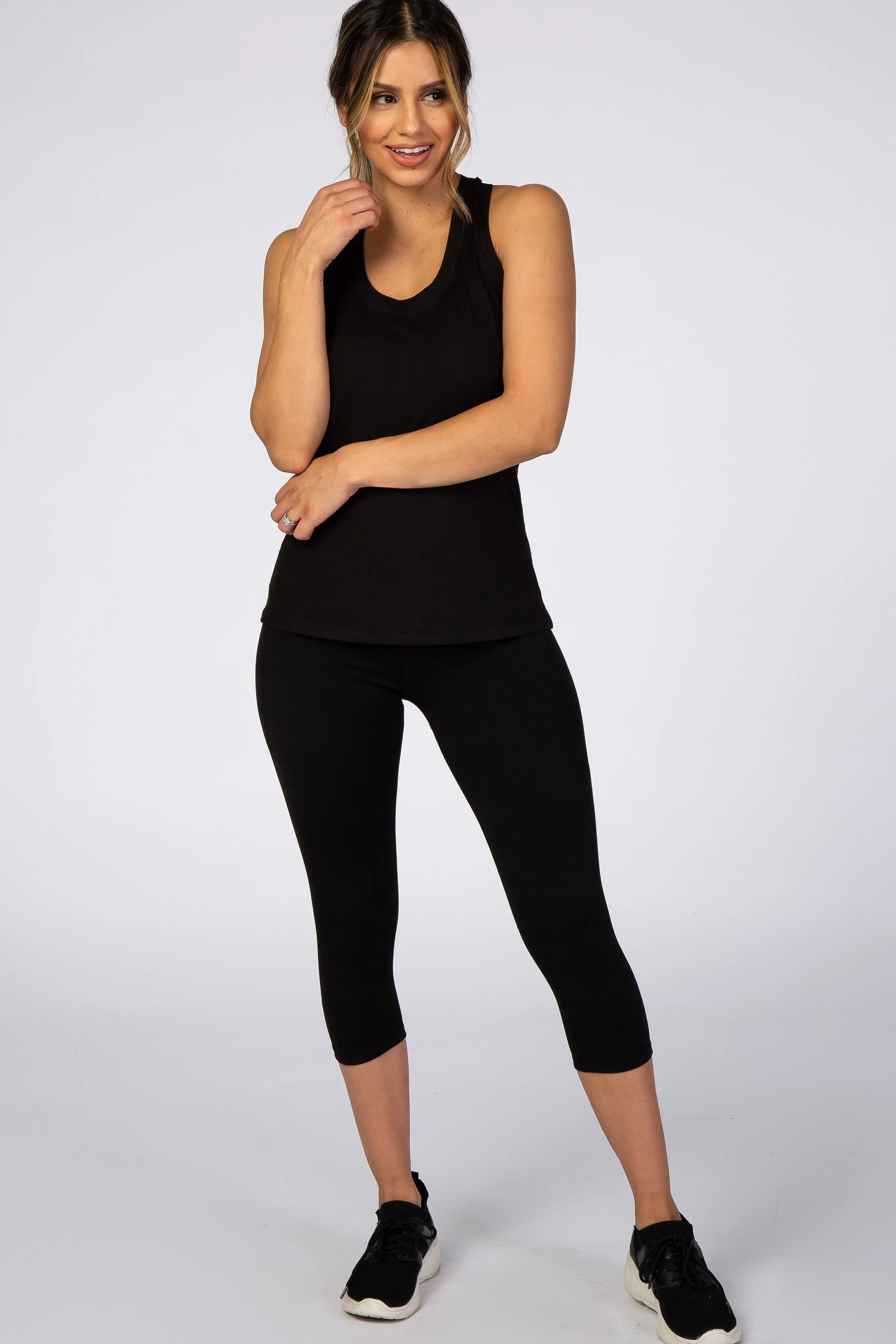 Black Solid Active Racerback Tank Top