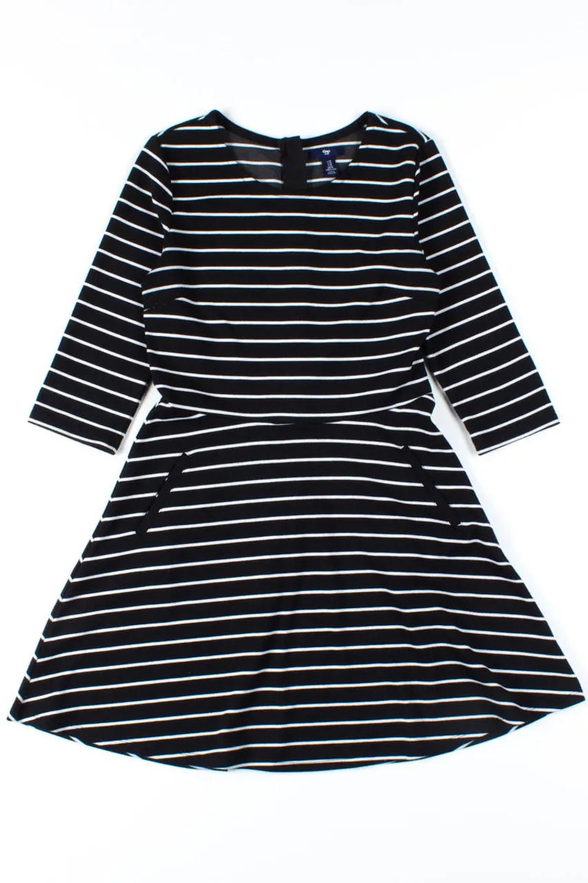 Black Striped Elbow Sleeve Dress