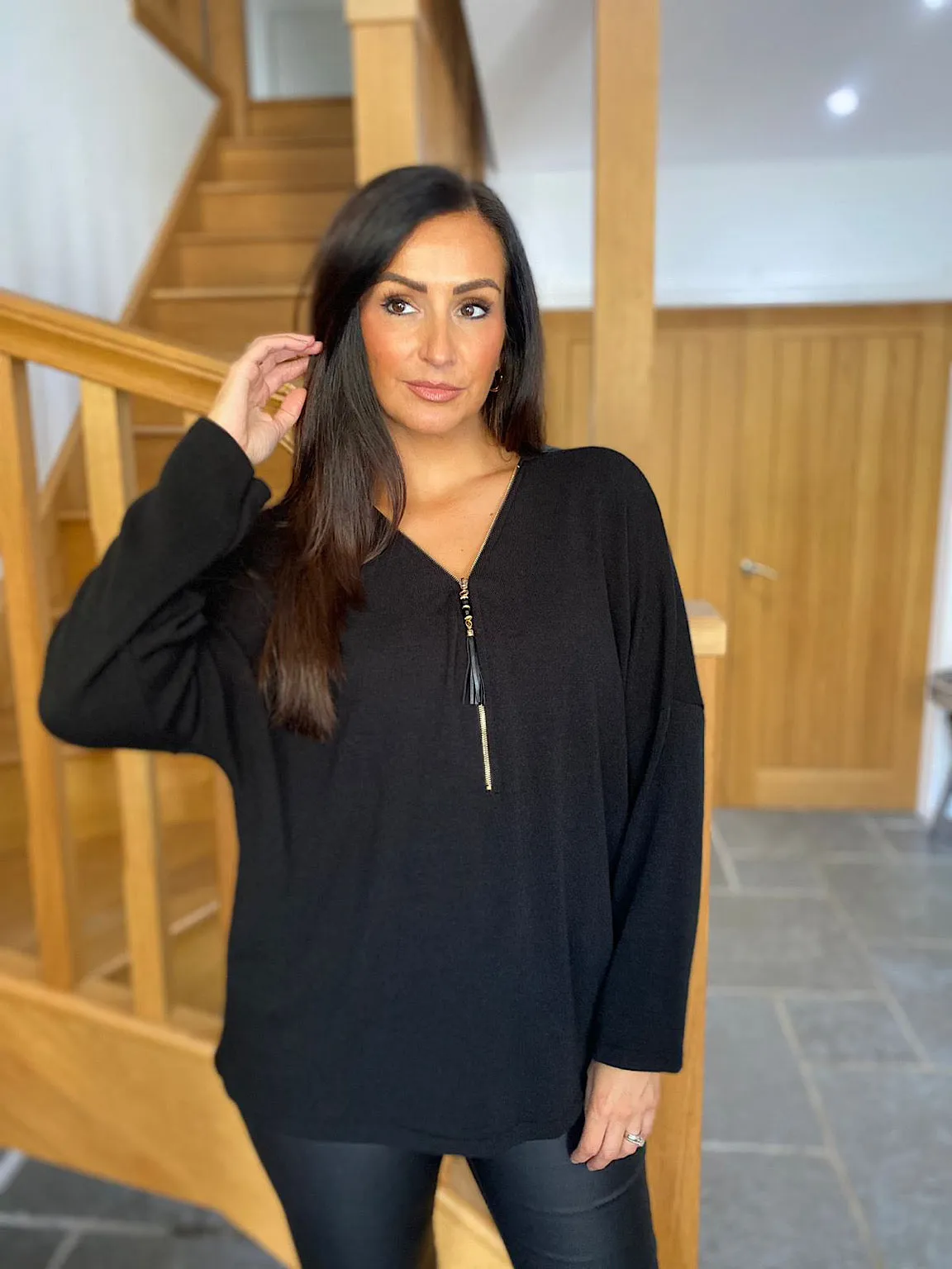 Black Tassel Zip Top Sinead