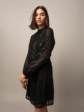 Black Textured High Neck Dress