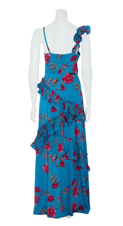 Blue Floral Frill Dress