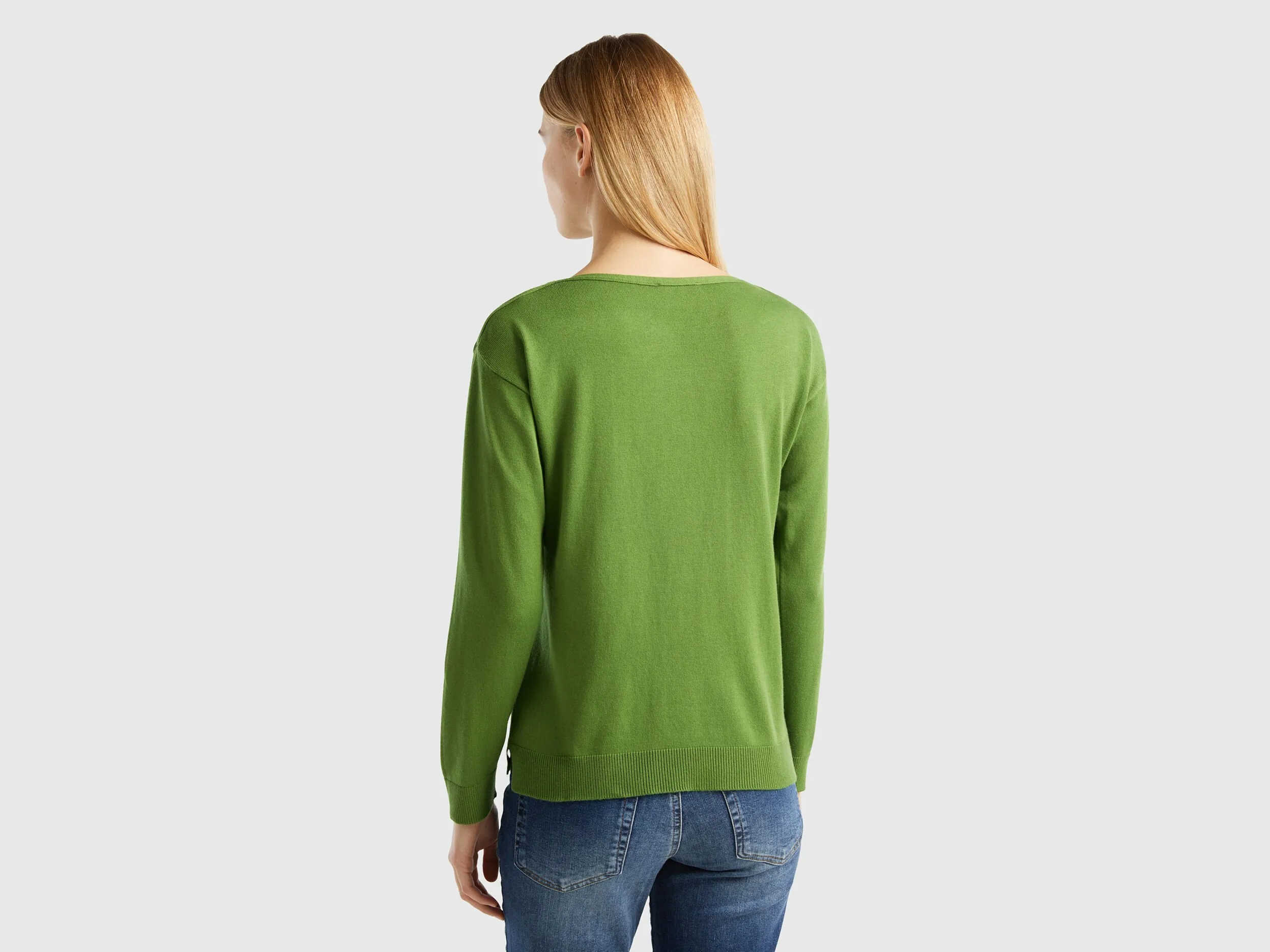 Boat neck sweater - Military Green | Benetton