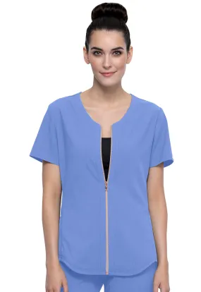 Cherokee Statement Zip Front Top in Ciel Blue