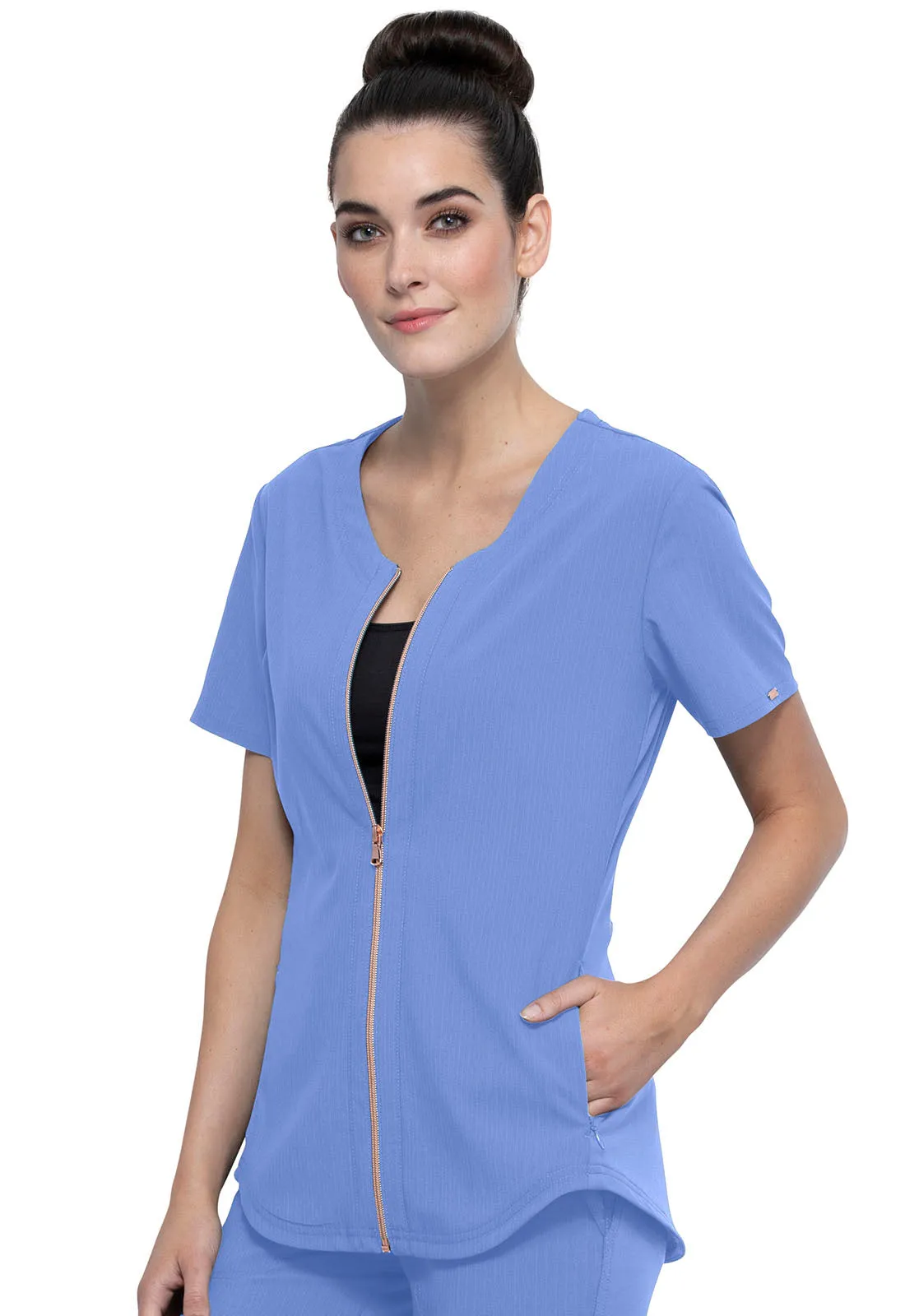 Cherokee Statement Zip Front Top in Ciel Blue