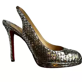 Christian Louboutin Silver Python Slingback Heels 40