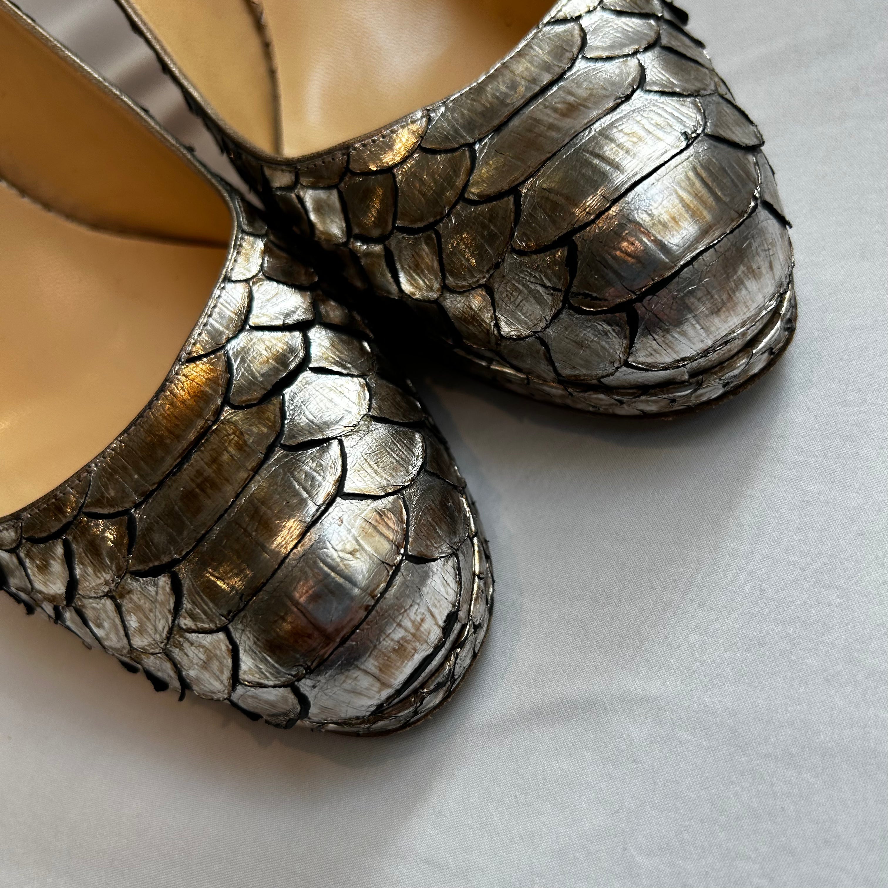 Christian Louboutin Silver Python Slingback Heels 40