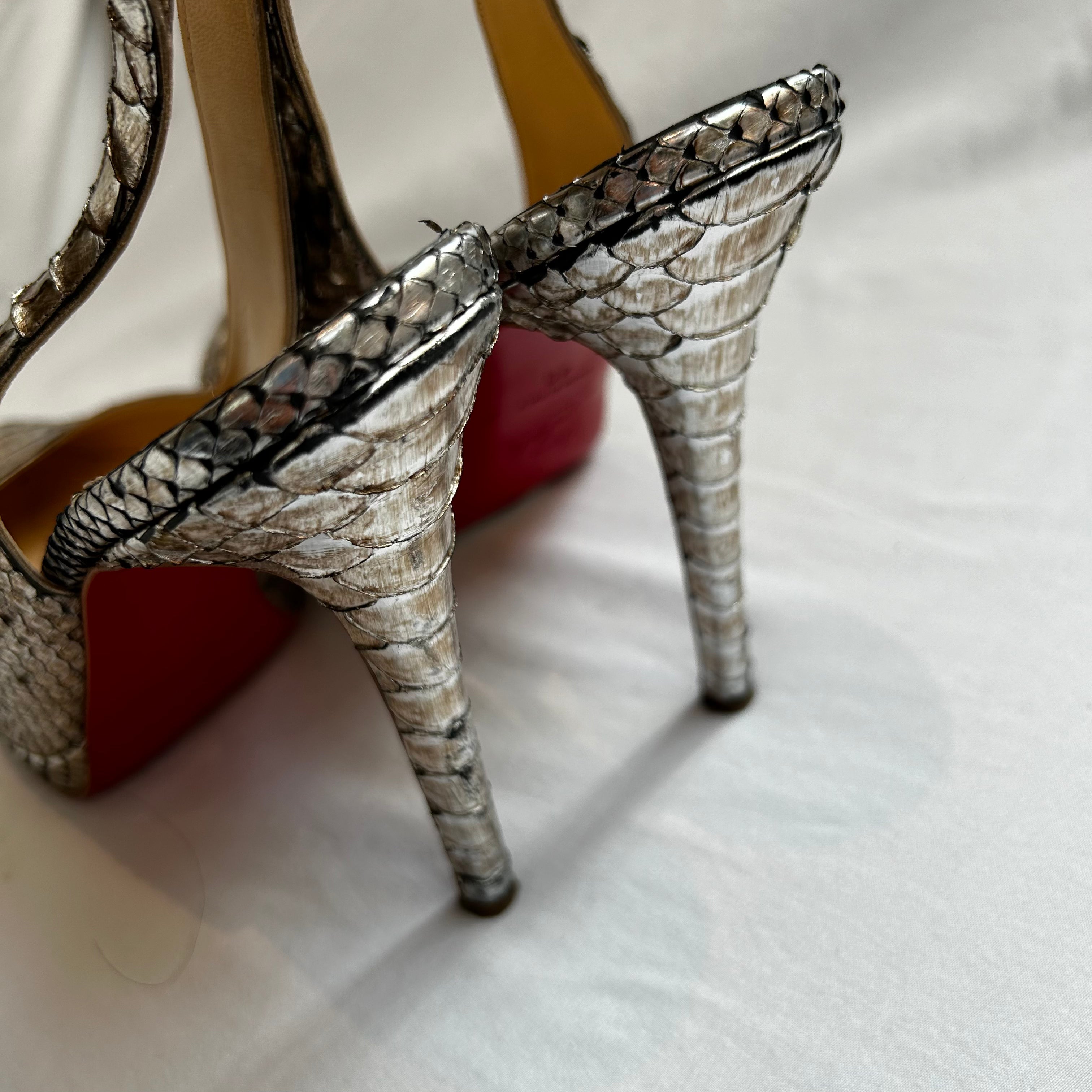 Christian Louboutin Silver Python Slingback Heels 40