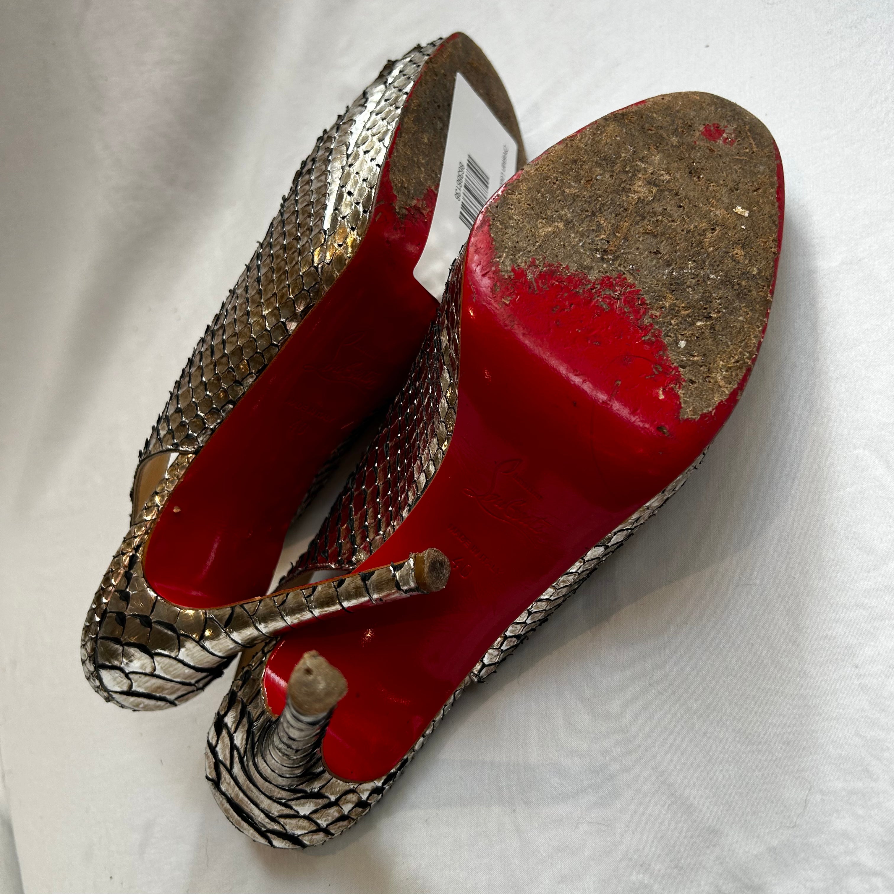 Christian Louboutin Silver Python Slingback Heels 40