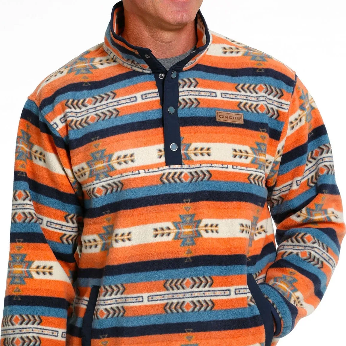 Cinch Men's Quarter Snap Orange and Blue Aztec Fleece Pullover