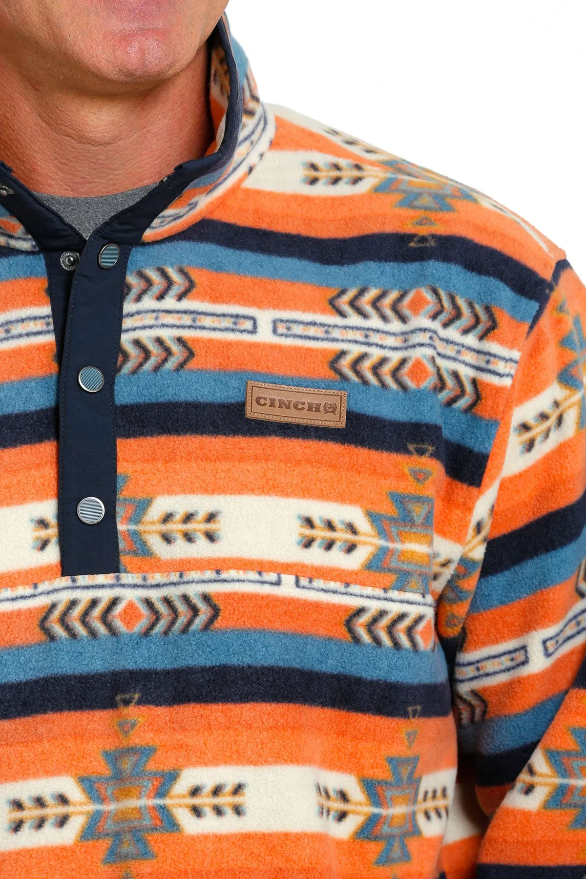 Cinch Men's Quarter Snap Orange and Blue Aztec Fleece Pullover