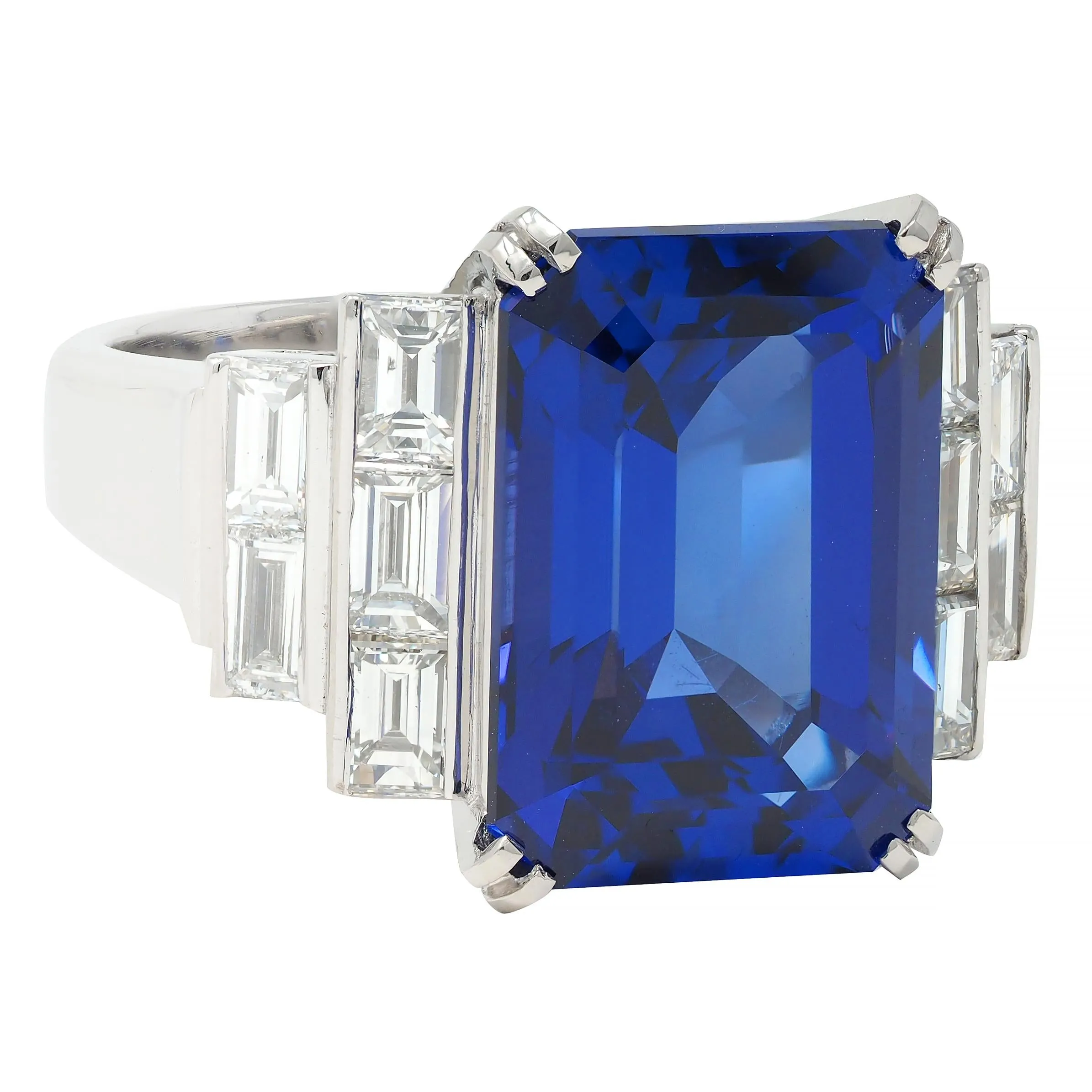 Contemporary 17.90 CTW Tanzanite Diamond Platinum Stepped Cocktail Ring