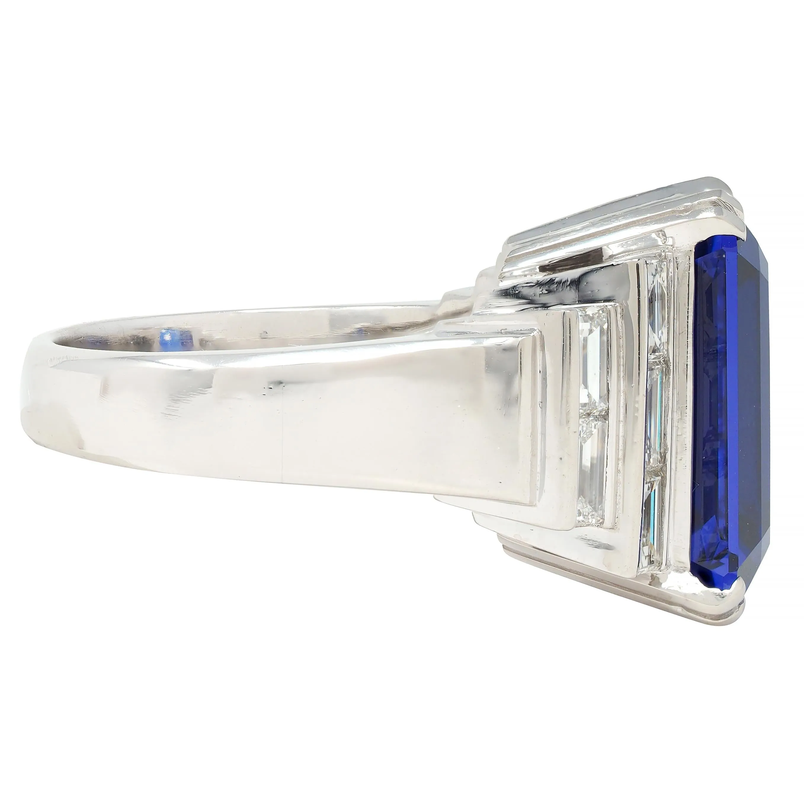 Contemporary 17.90 CTW Tanzanite Diamond Platinum Stepped Cocktail Ring