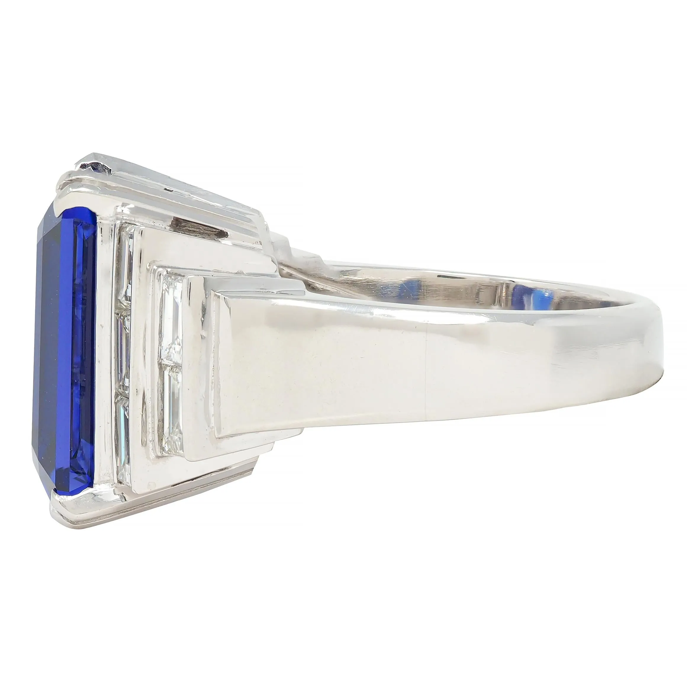 Contemporary 17.90 CTW Tanzanite Diamond Platinum Stepped Cocktail Ring