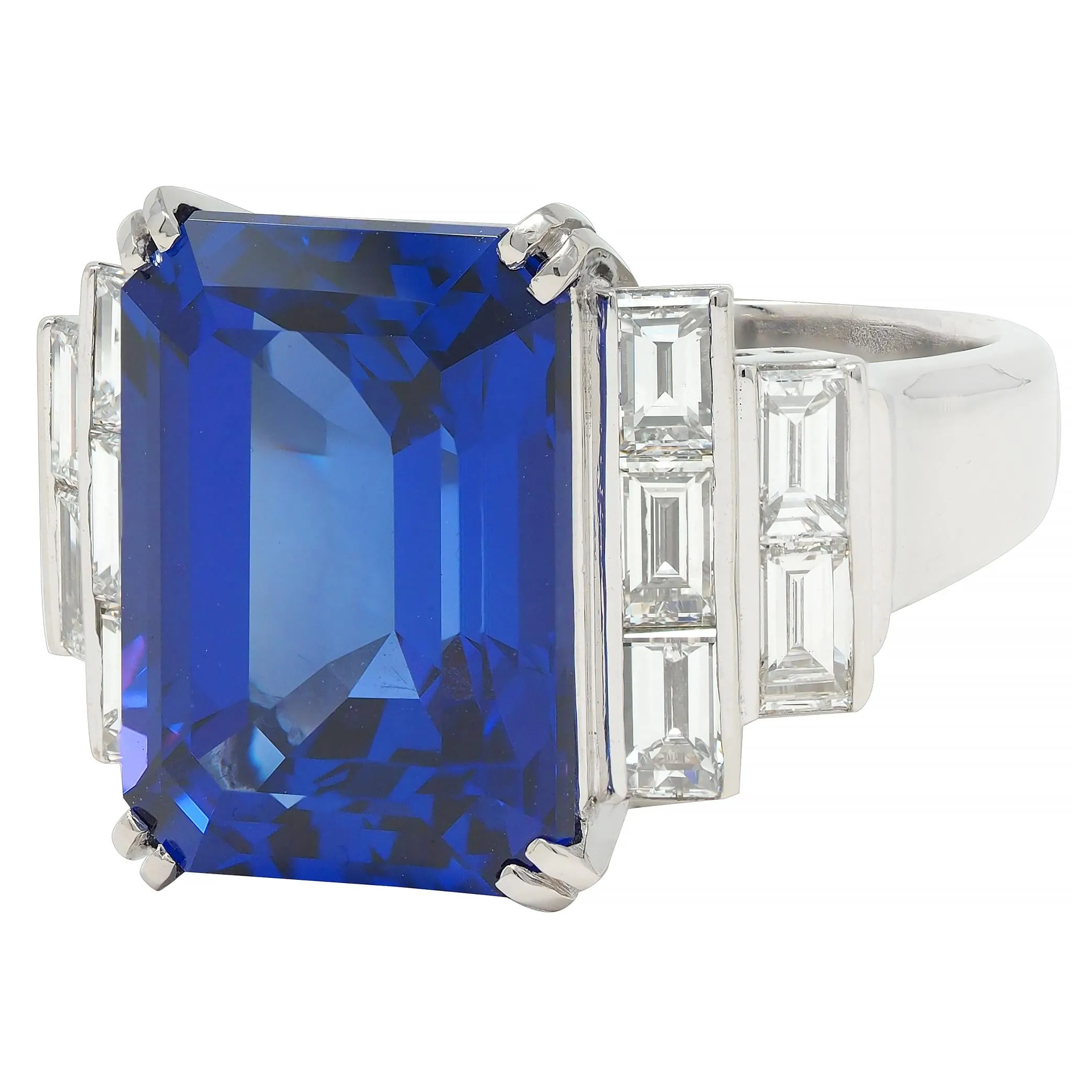 Contemporary 17.90 CTW Tanzanite Diamond Platinum Stepped Cocktail Ring