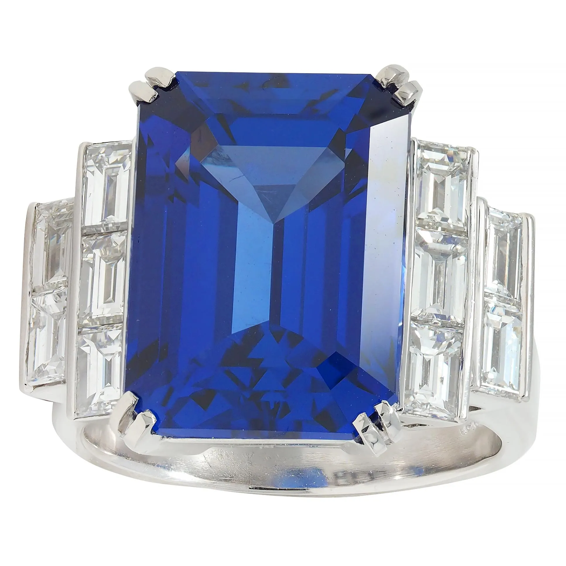 Contemporary 17.90 CTW Tanzanite Diamond Platinum Stepped Cocktail Ring