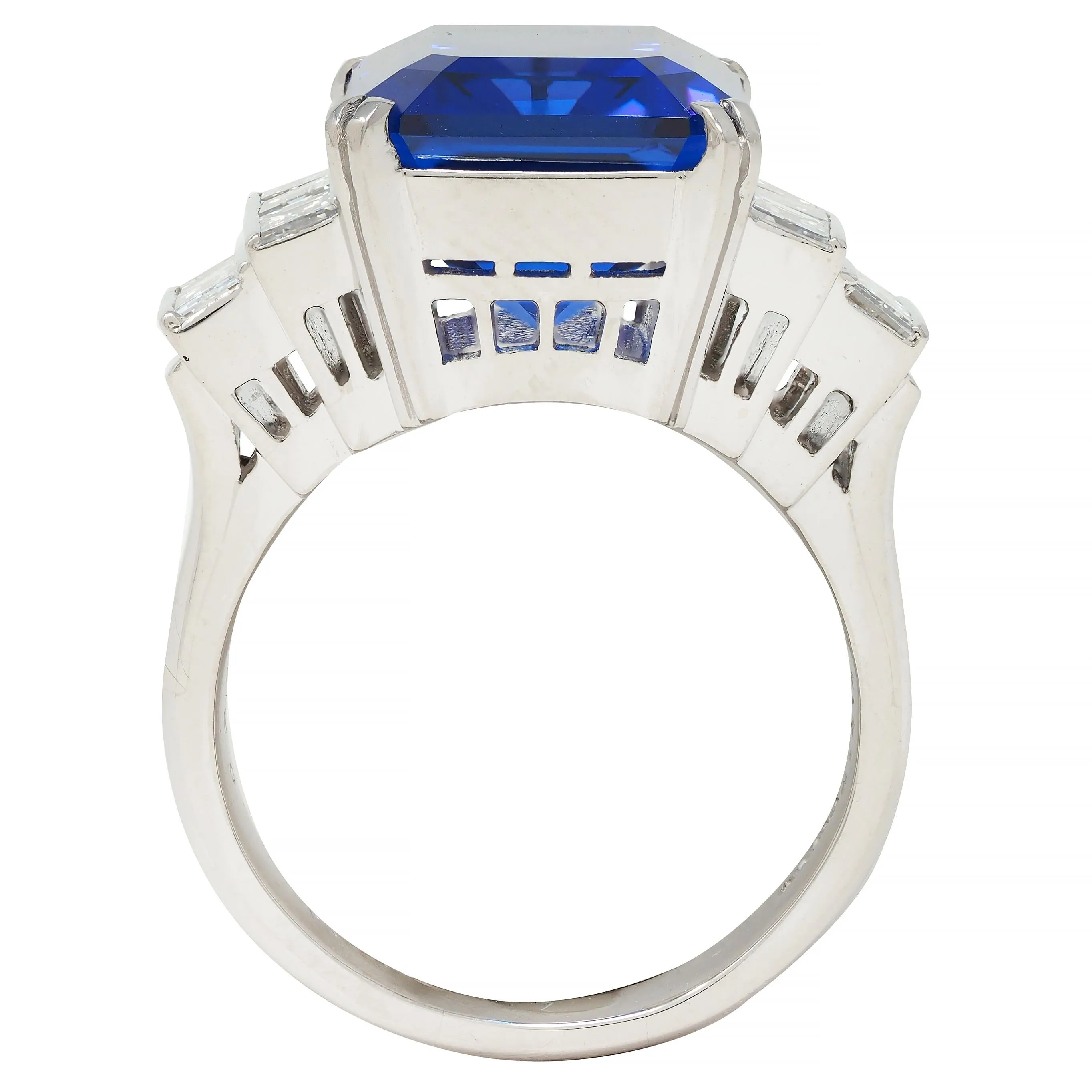 Contemporary 17.90 CTW Tanzanite Diamond Platinum Stepped Cocktail Ring